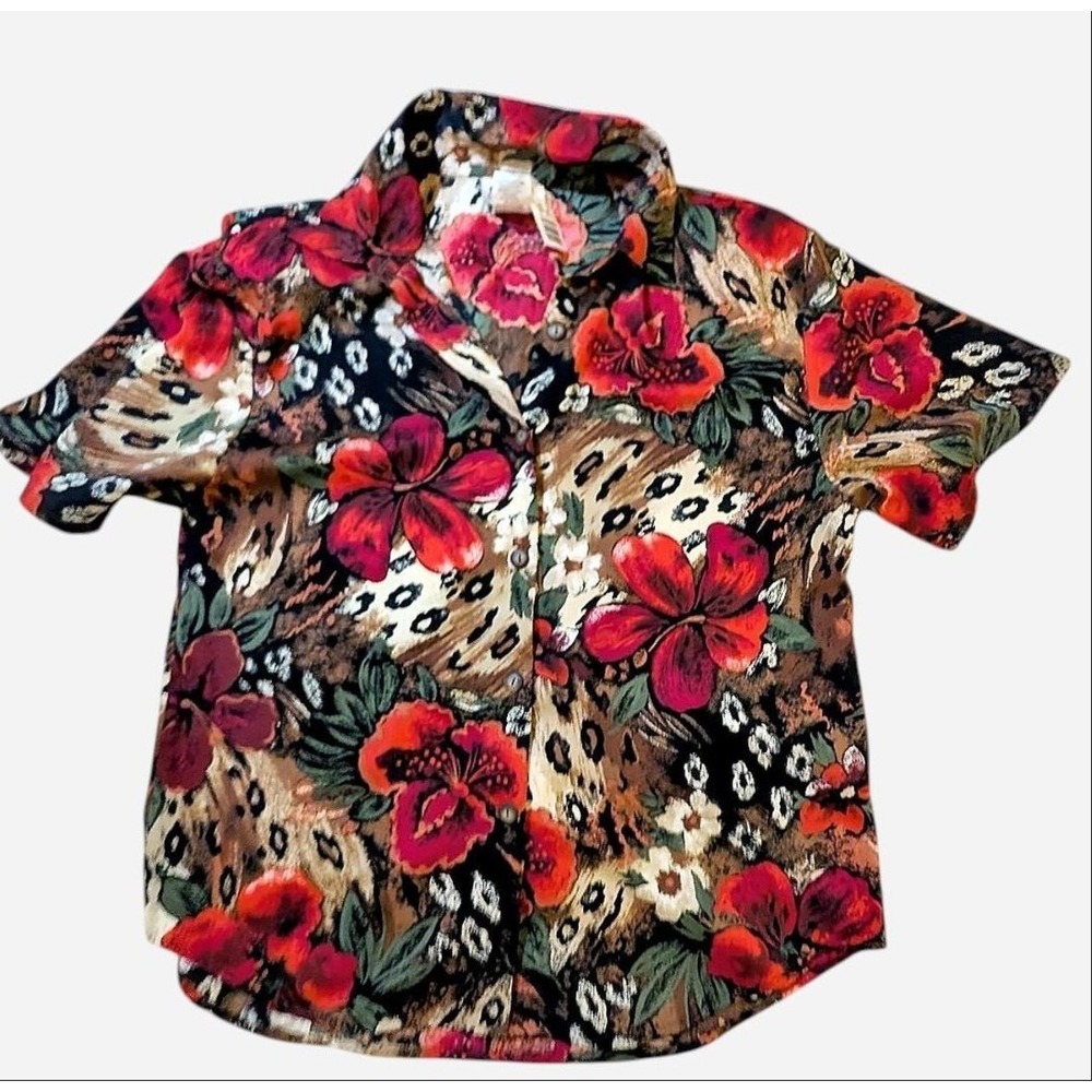 Cristin Stevens Vintage‎ Red Floral Button Down Blouse Shoulder Pads M NWT